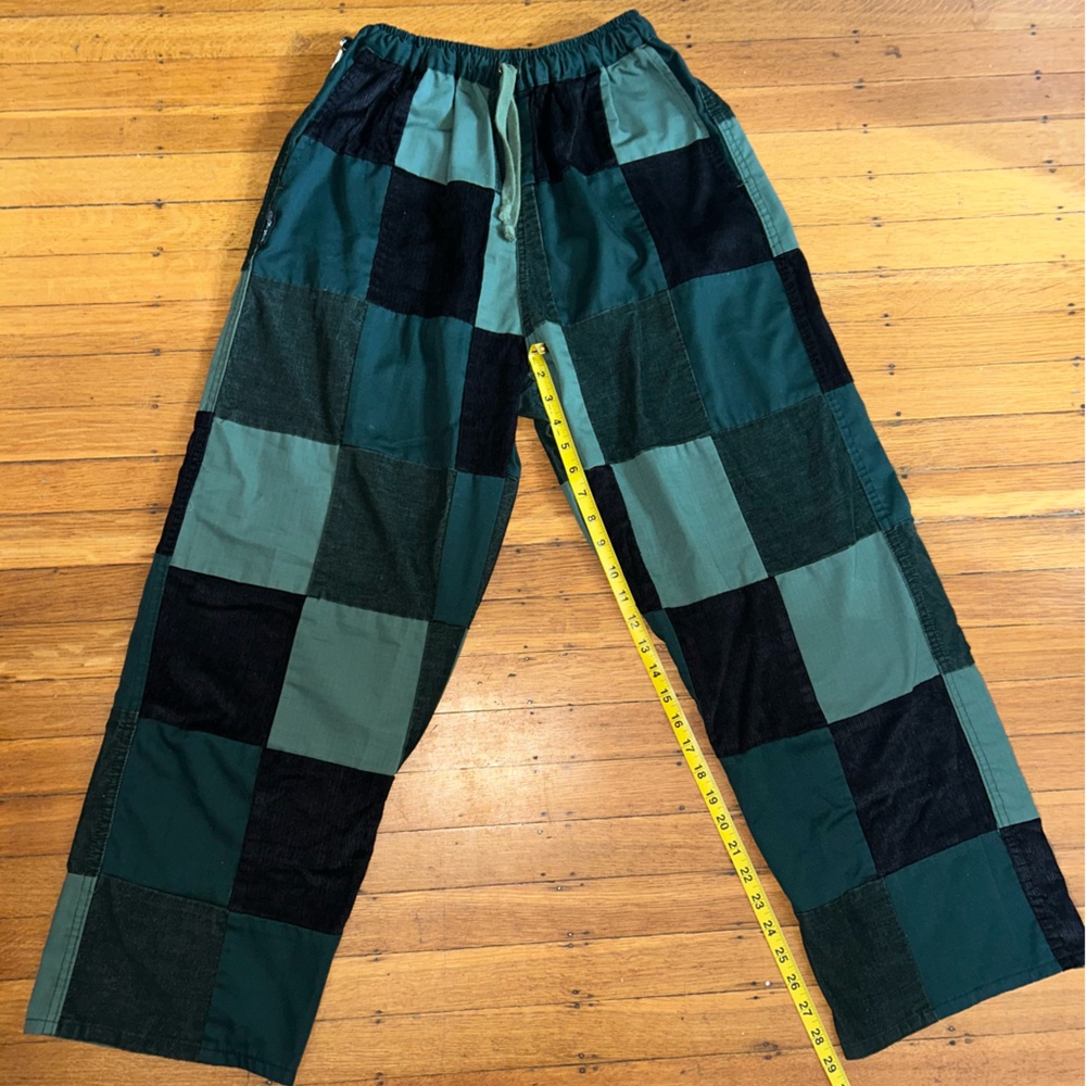 Green and Black Color Block Corduroy Pants Streetwear